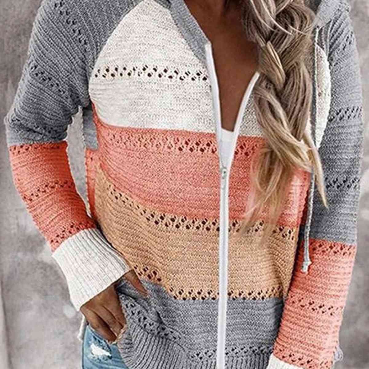 Color Block Drawstring Hooded Sweater BLUE ZONE PLANET