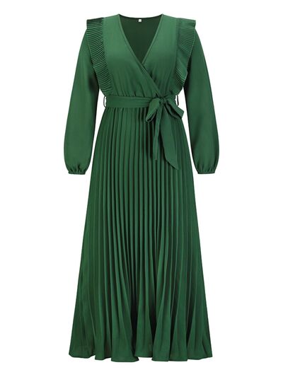 Blue Zone Planet | Pleated Surplice Tie Waist Maxi Dress BLUE ZONE PLANET