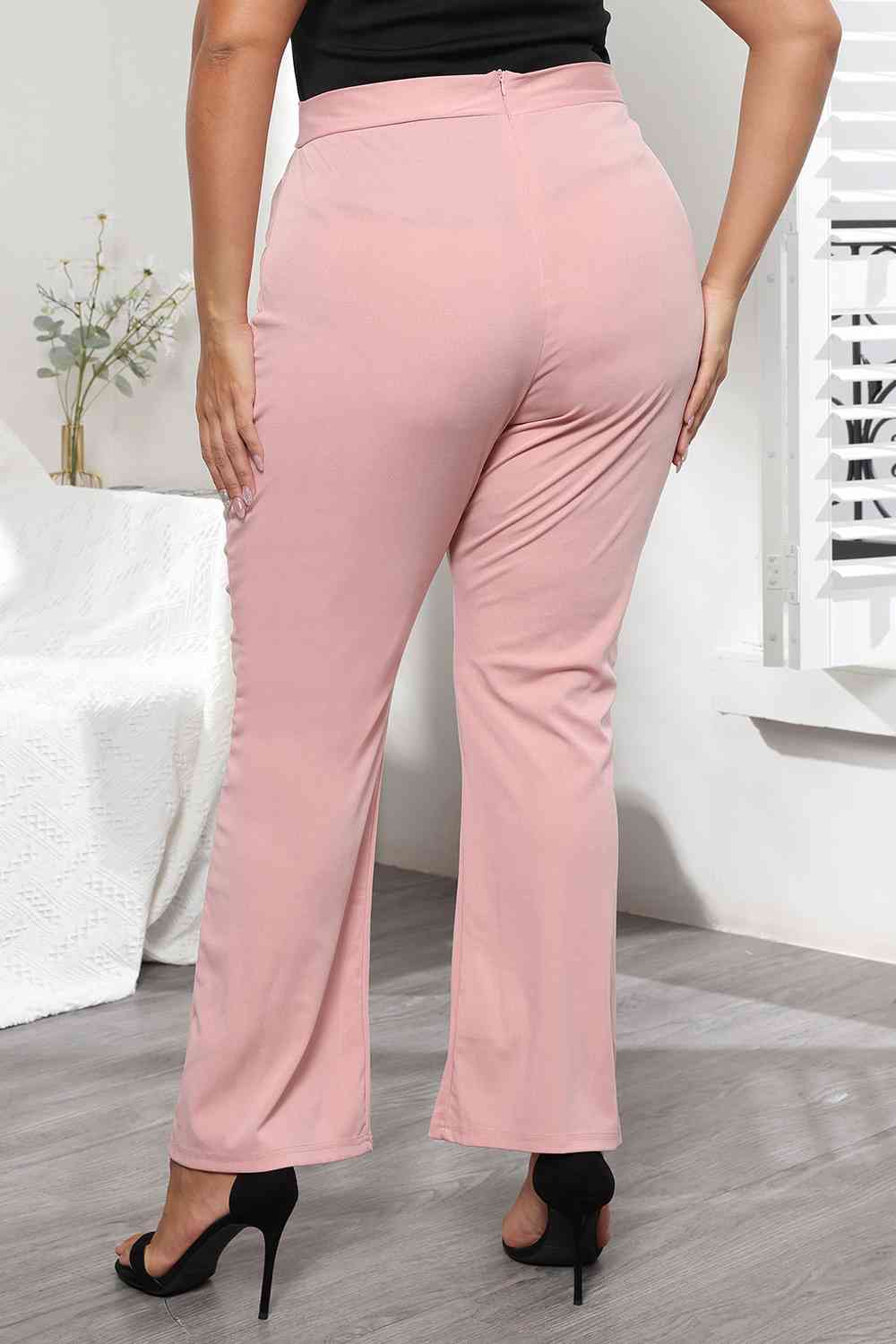 Plus Size Seamed Detail Plain Pants BLUE ZONE PLANET