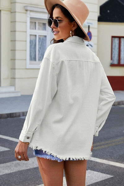 Blue Zone Planet | Button Up Pocketed Raw Hem Denim Jacket BLUE ZONE PLANET