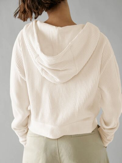 Blue Zone Planet | Waffle-Knit Dropped Shoulder Hooded Jacket BLUE ZONE PLANET