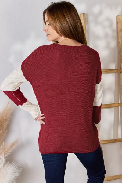 Hailey & Co Full Size Color Block Dropped Shoulder Knit Top Trendsi
