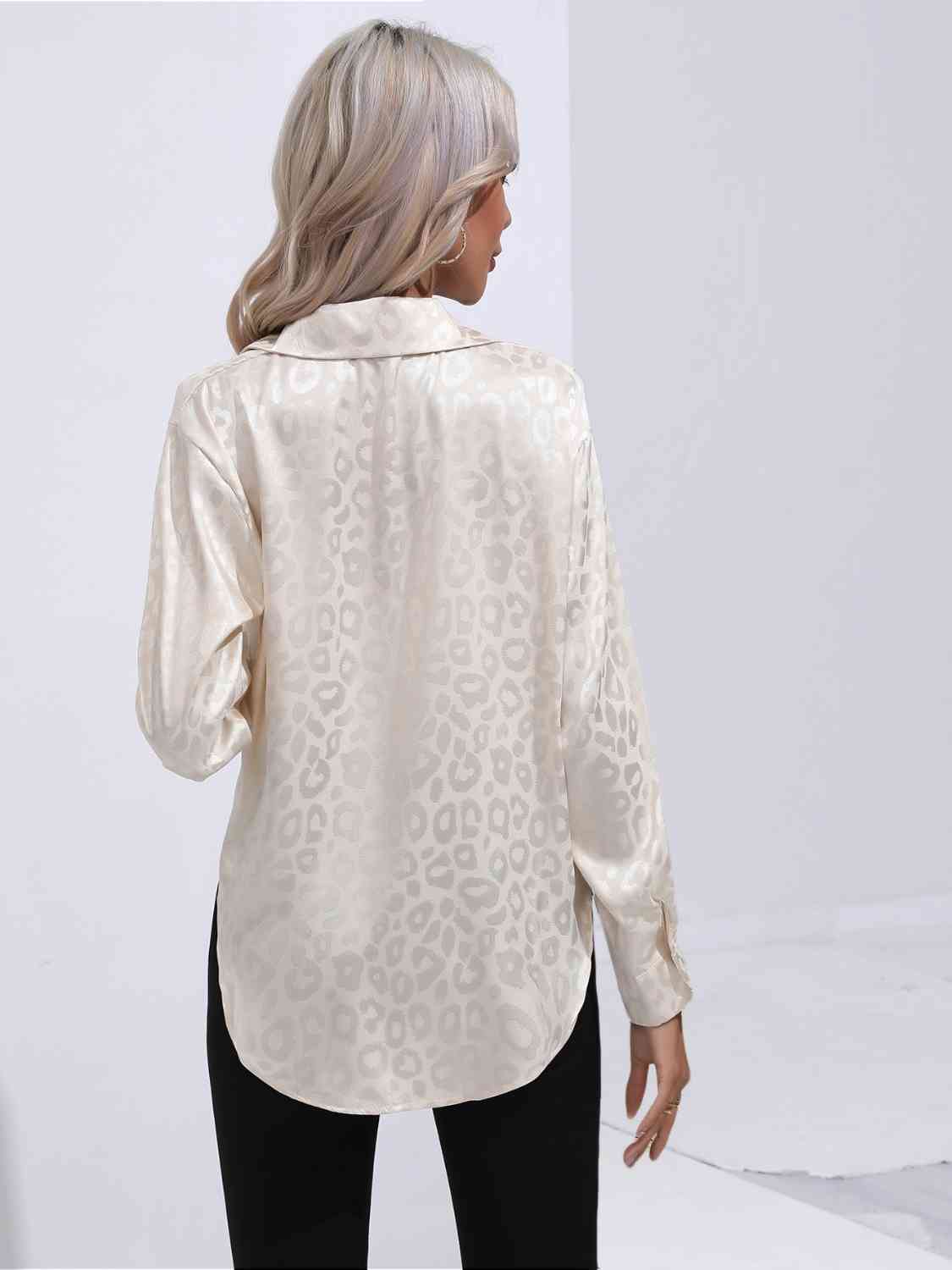 Printed Collared Neck Buttoned Shirt BLUE ZONE PLANET