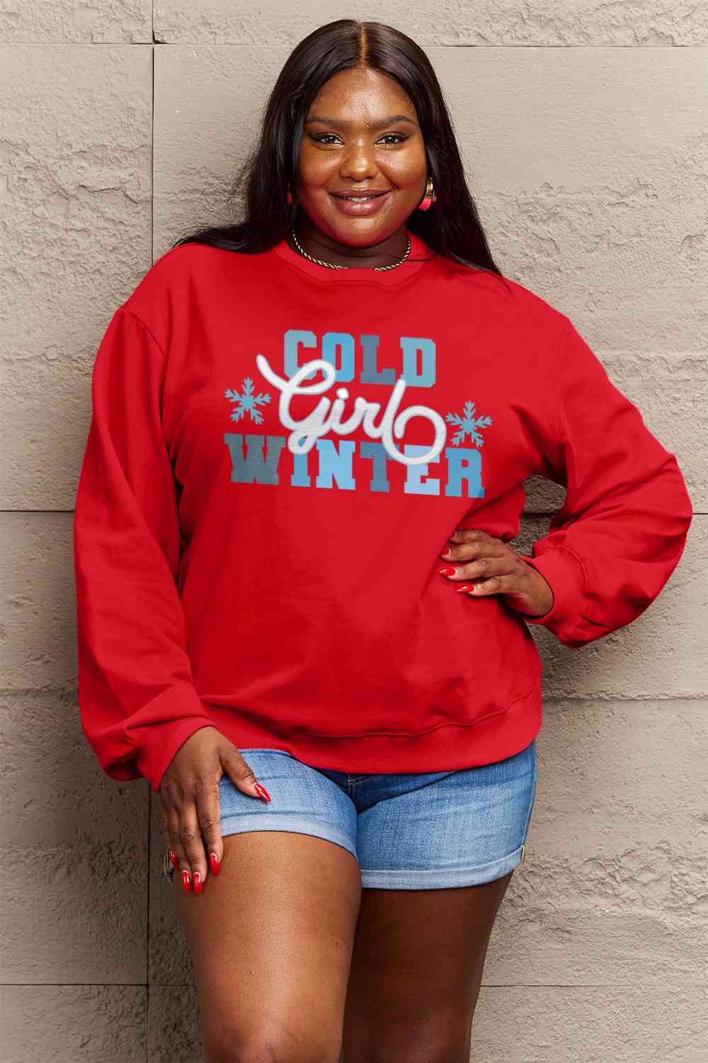 Simply Love Full Size COLD WINTER Graphic Long Sleeve Sweatshirt BLUE ZONE PLANET