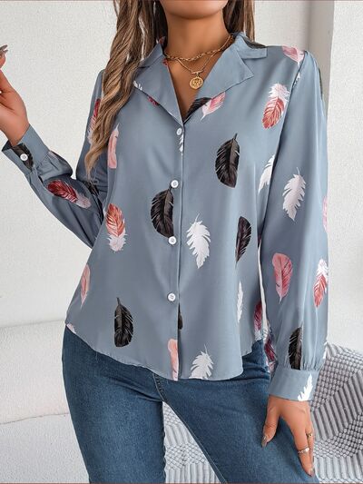 Blue Zone Planet | Button Up Printed Collared Neck Shirt BLUE ZONE PLANET