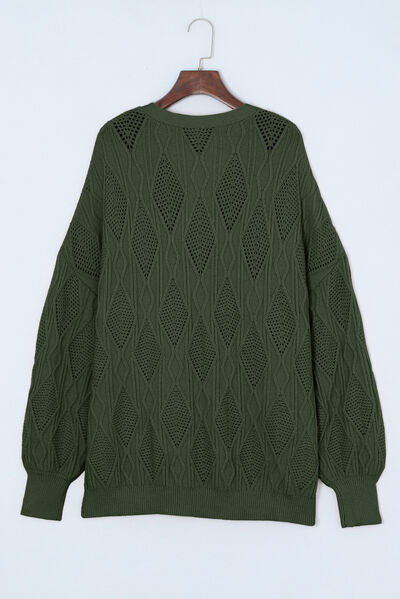 Blue Zone Planet | Plus Size Cable-Knit Button Up Sweater BLUE ZONE PLANET