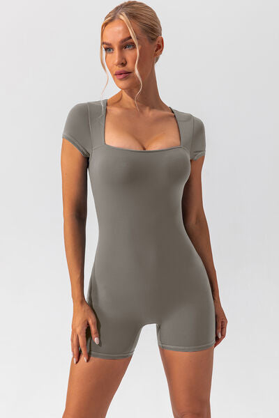 Blue Zone Planet | Square Neck Cap Sleeve Active Romper BLUE ZONE PLANET