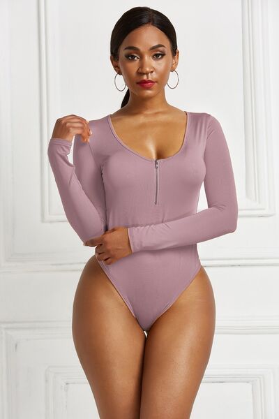 Blue Zone Planet | Half Zip Scoop Neck Long Sleeve Bodysuit BLUE ZONE PLANET