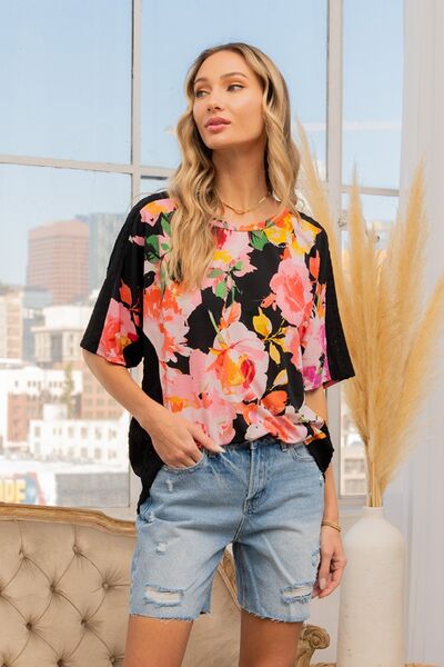 Sew In Love Full Size Floral Round Neck Short Sleeve T-Shirt BLUE ZONE PLANET