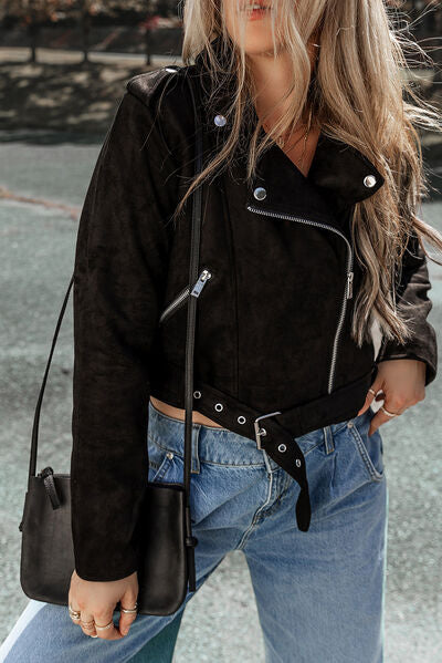 Zip Up Collared Neck Jacket BLUE ZONE PLANET