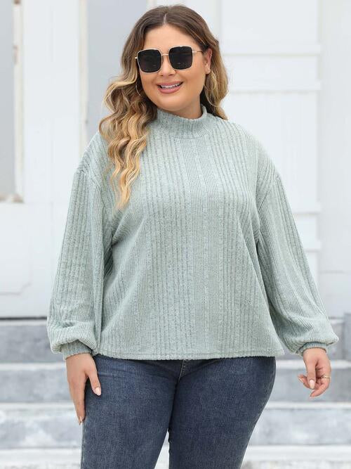 Plus Size Mock Neck Long Sleeve Knit Top BLUE ZONE PLANET