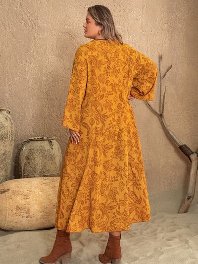 Blue Zone Planet | Plus Size Printed Slit Long Sleeve Dress BLUE ZONE PLANET