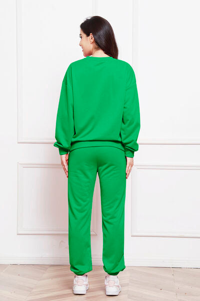 Blue Zone Planet | Round Neck Long Sleeve Sweatshirt and Pants Set BLUE ZONE PLANET