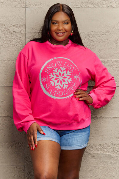 Blue Zone Planet | Simply Love Full Size SNOW DAY SUPPORTER Round Neck Sweatshirt BLUE ZONE PLANET