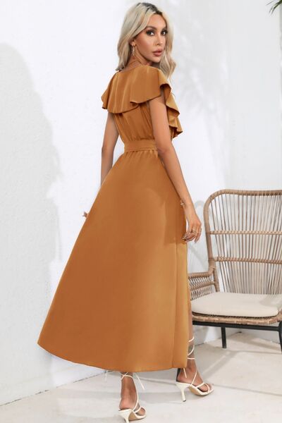 Blue Zone Planet | Ruffled Tied V-Neck Midi Dress BLUE ZONE PLANET
