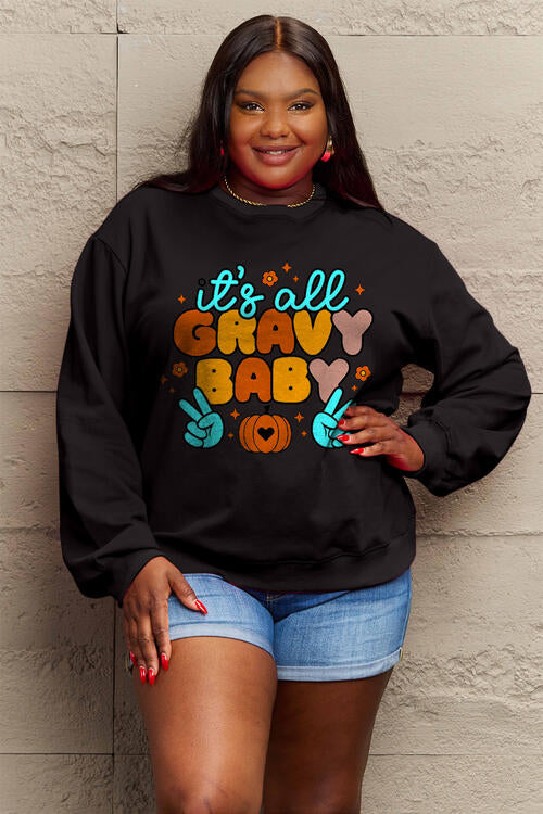 Simply Love Full Size IT'S ALL GRAVY BABY Long Sleeve Sweatshirt BLUE ZONE PLANET