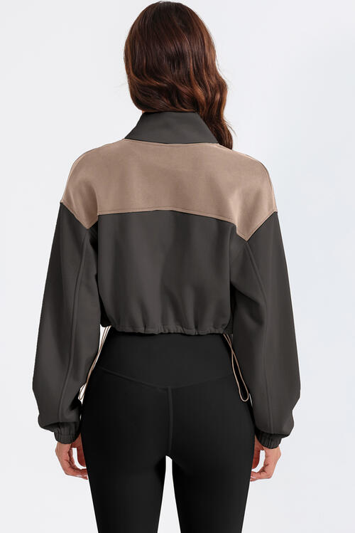 Contrast Drawstring Zip Up Jacket BLUE ZONE PLANET