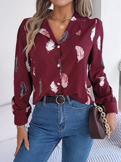 Blue Zone Planet | Button Up Printed Collared Neck Shirt BLUE ZONE PLANET