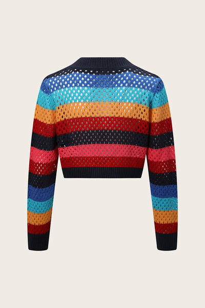 Openwork Color Block Tied Cardigan Trendsi