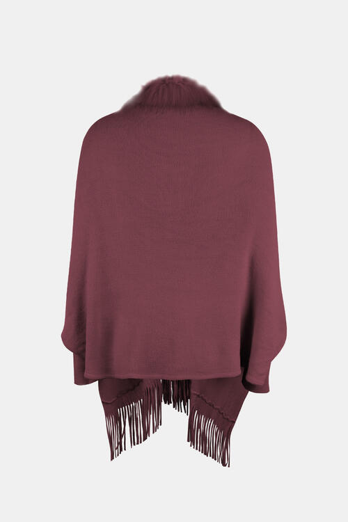 Fringe Open Front Long Sleeve Poncho BLUE ZONE PLANET