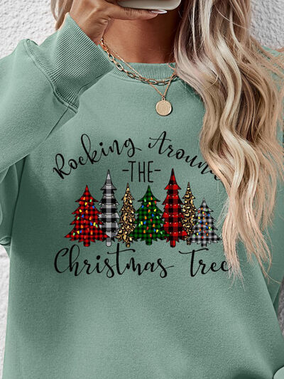 Blue Zone Planet | Christmas Tree Graphic Round Neck Sweatshirt BLUE ZONE PLANET