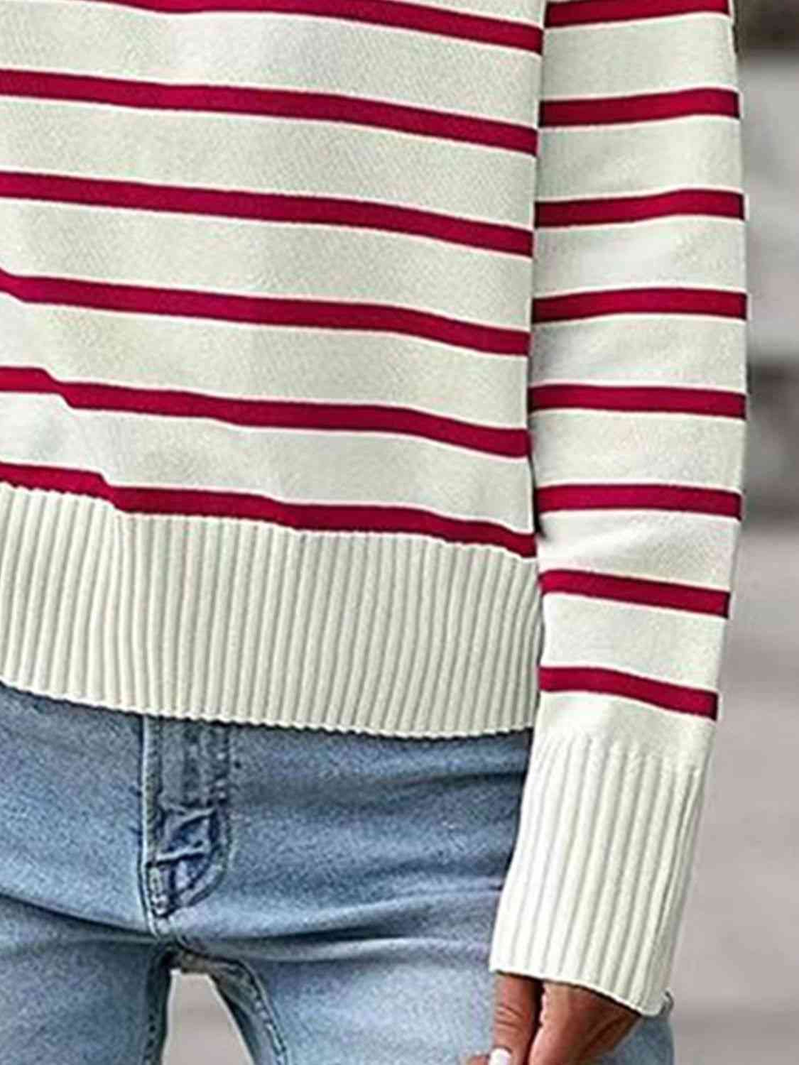 Striped Collared Neck Knit Top BLUE ZONE PLANET