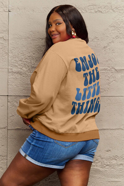 Blue Zone Planet | Simply Love Full Size ENJOY THE LITTLE THINGS Round Neck Sweatshirt BLUE ZONE PLANET