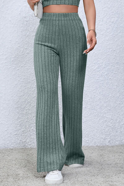 Blue Zone Planet | Basic Bae Full Size Ribbed High Waist Flare Pants BLUE ZONE PLANET