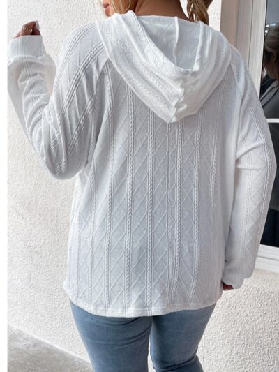 Textured Drawstring Kangaroo Pocket Hoodie Trendsi
