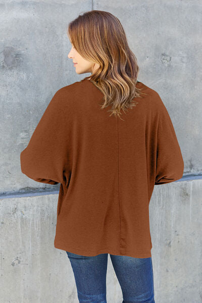 Double Take Full Size Round Neck Long Sleeve T-Shirt BLUE ZONE PLANET