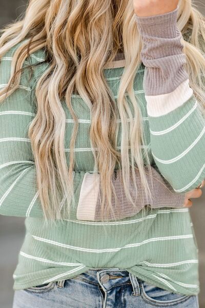 Blue Zone Planet | Striped Round Neck Long Sleeve T-Shirt BLUE ZONE PLANET