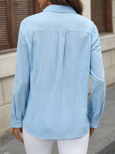 Blue Zone Planet | Button Up Pocketed Long Sleeve Shirt BLUE ZONE PLANET