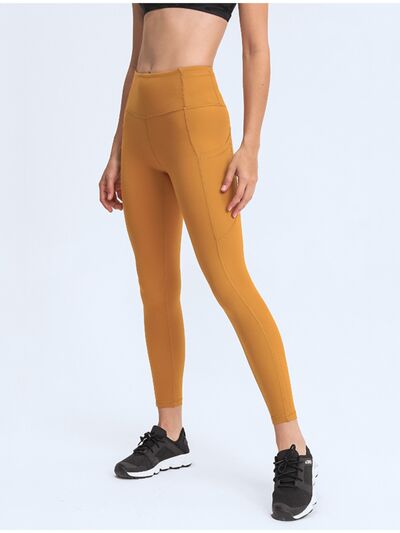 Double Take Wide Waistband Leggings with Pockets BLUE ZONE PLANET