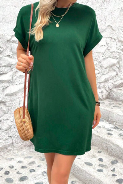 Blue Zone Planet | Pocketed Round Neck Short Sleeve Dress BLUE ZONE PLANET