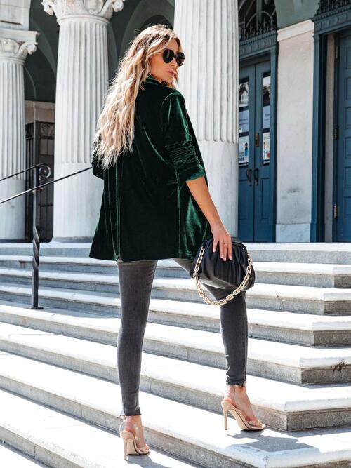 Button Up Long Sleeve Blazer with Pocket BLUE ZONE PLANET