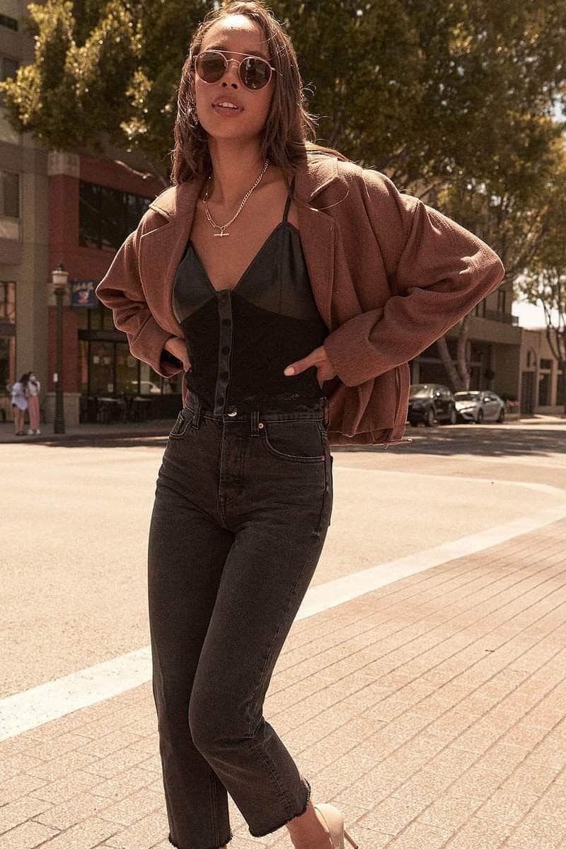 A Faux Leather And Lace Camisole Top Blue Zone Planet