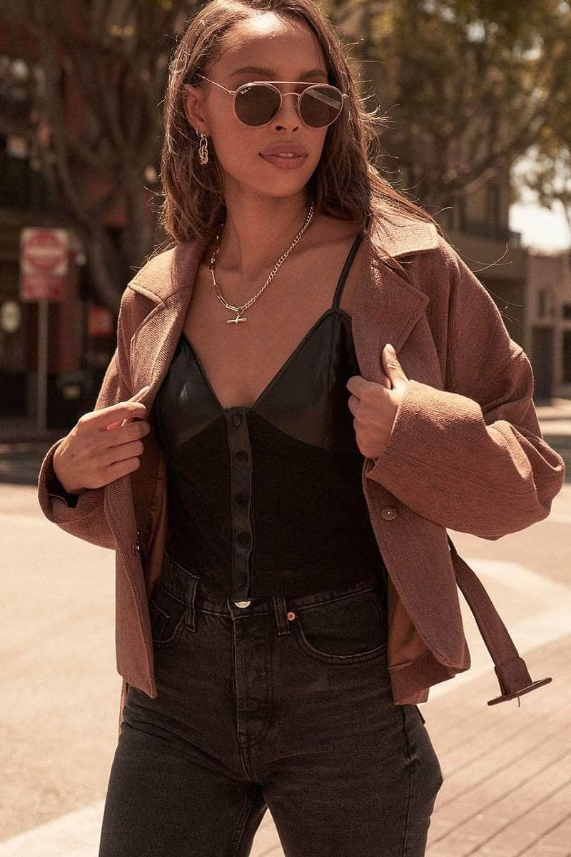 A Faux Leather And Lace Camisole Top Blue Zone Planet