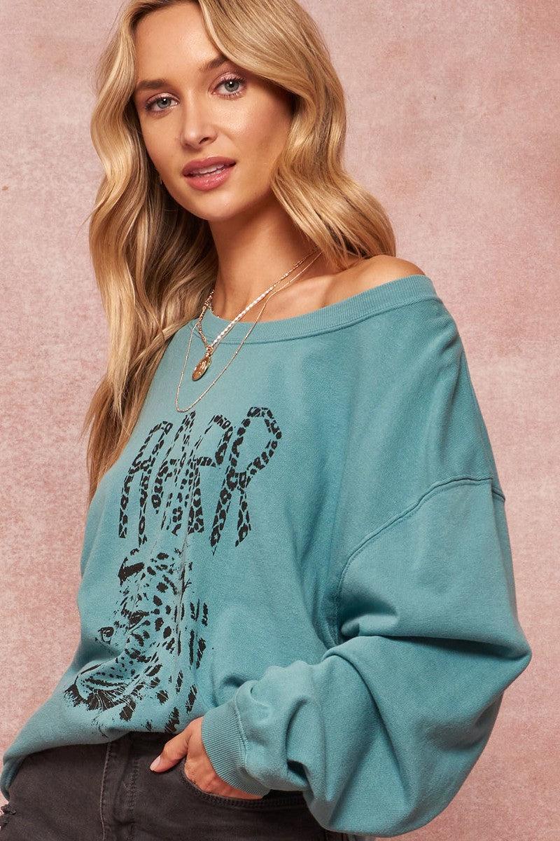 A Garment Dyed French Terry Graphic Sweatshirt Blue Zone Planet