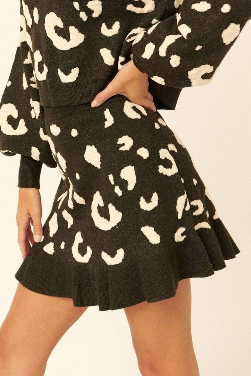 A Leopard-print Knit Mini Skirt Blue Zone Planet