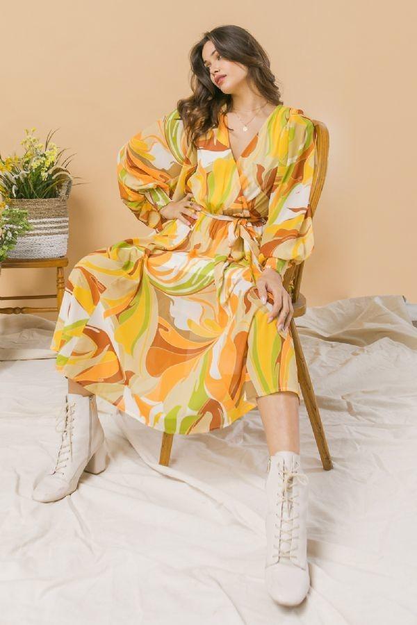 A Printed Woven Midi Dress Blue Zone Planet