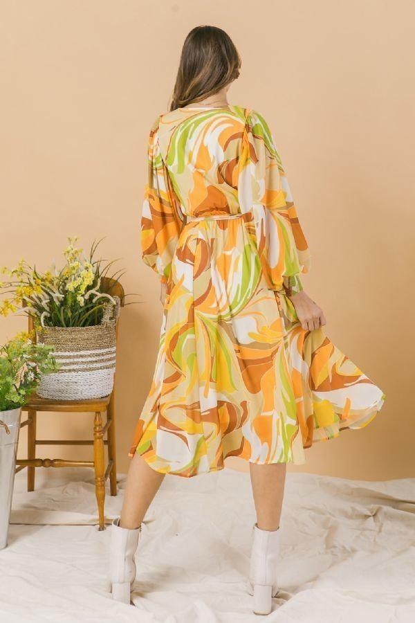 A Printed Woven Midi Dress Blue Zone Planet