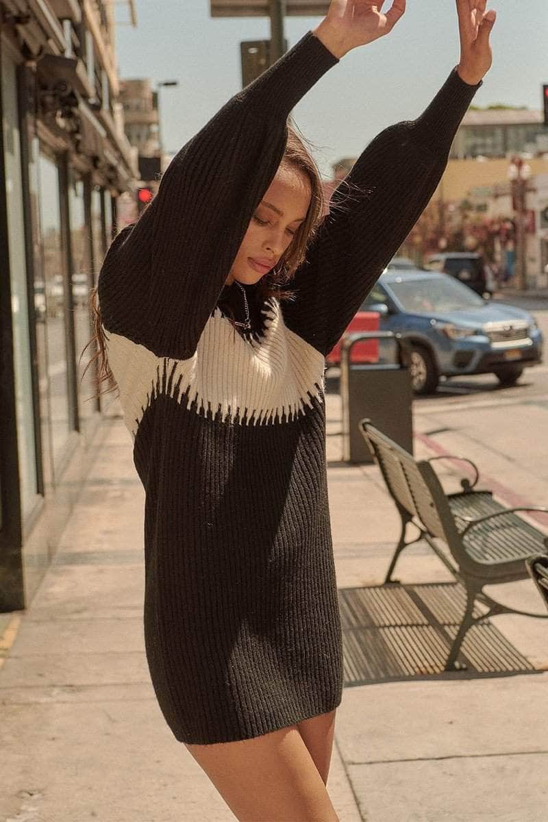 A Ribbed Knit Sweater Mini Dress Blue Zone Planet