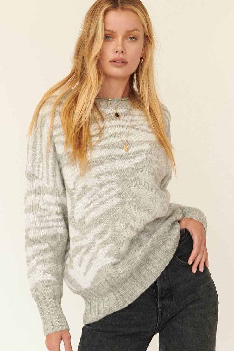 A Zebra Print Pullover Sweater Blue Zone Planet