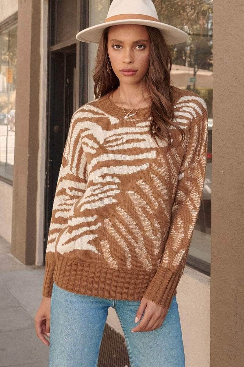 A Zebra Print Pullover Sweater Blue Zone Planet