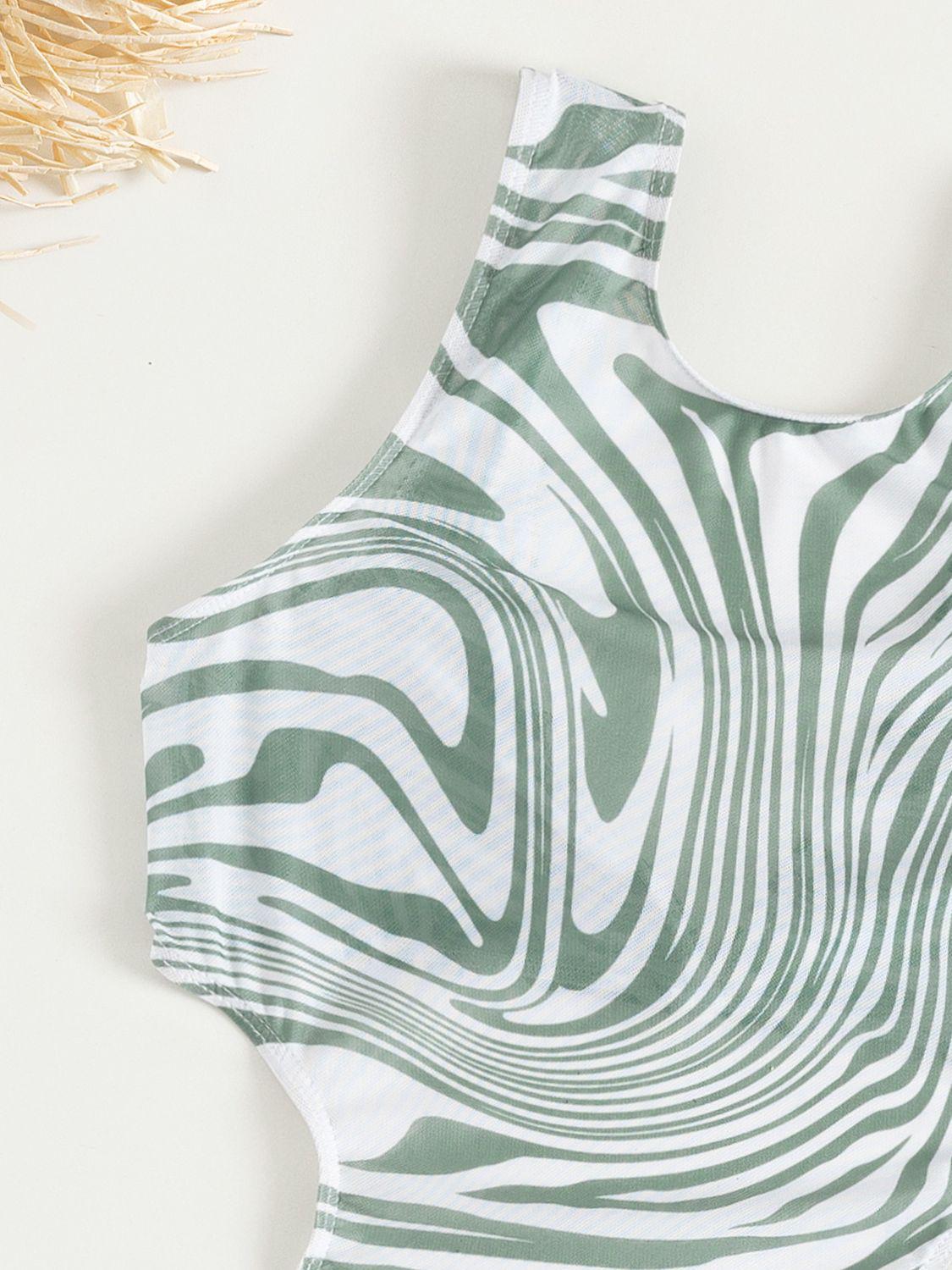 Abstract Print Tie Back Three-Piece Swim Set BLUE ZONE PLANET