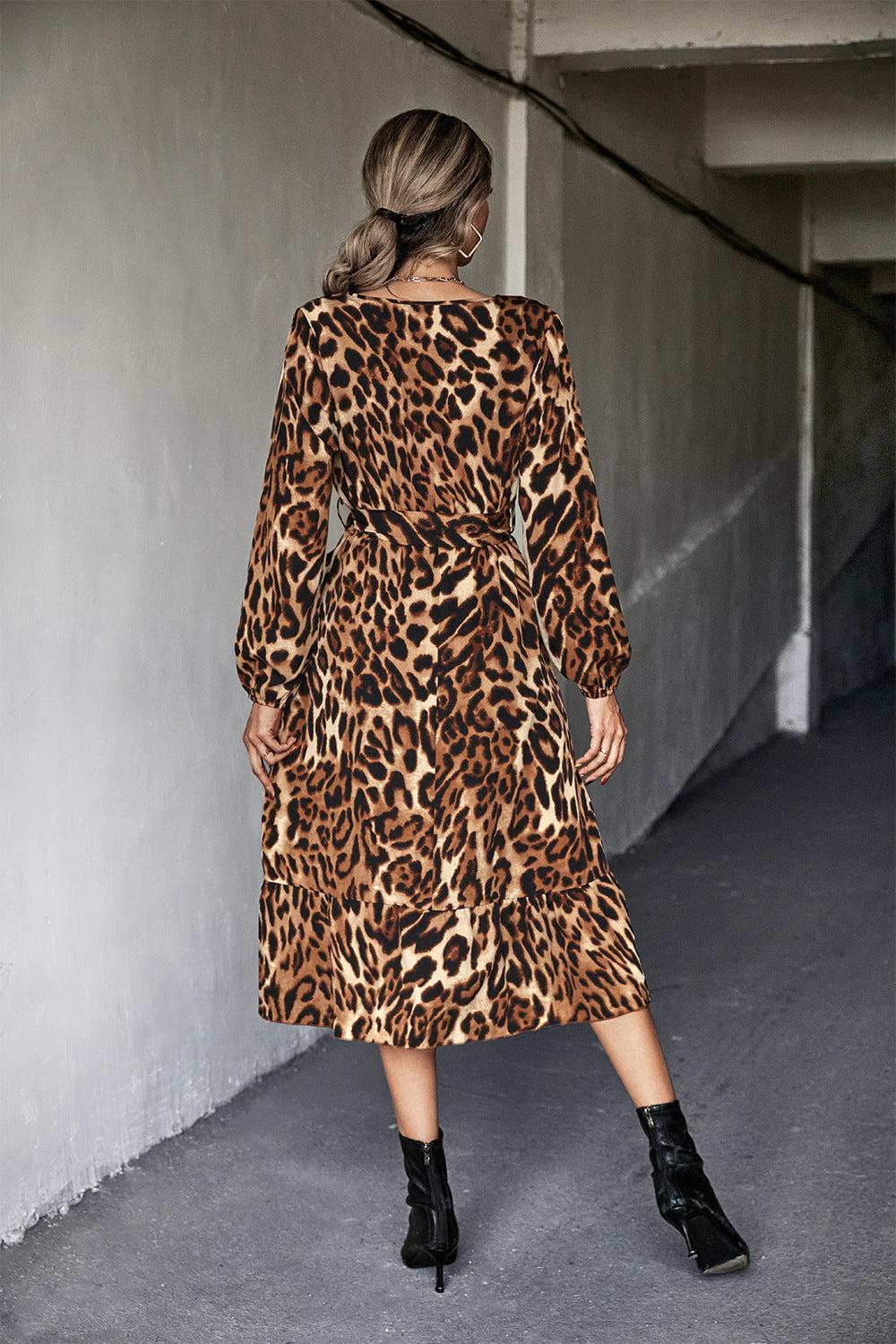Animal Print Belted Midi Dress BLUE ZONE PLANET