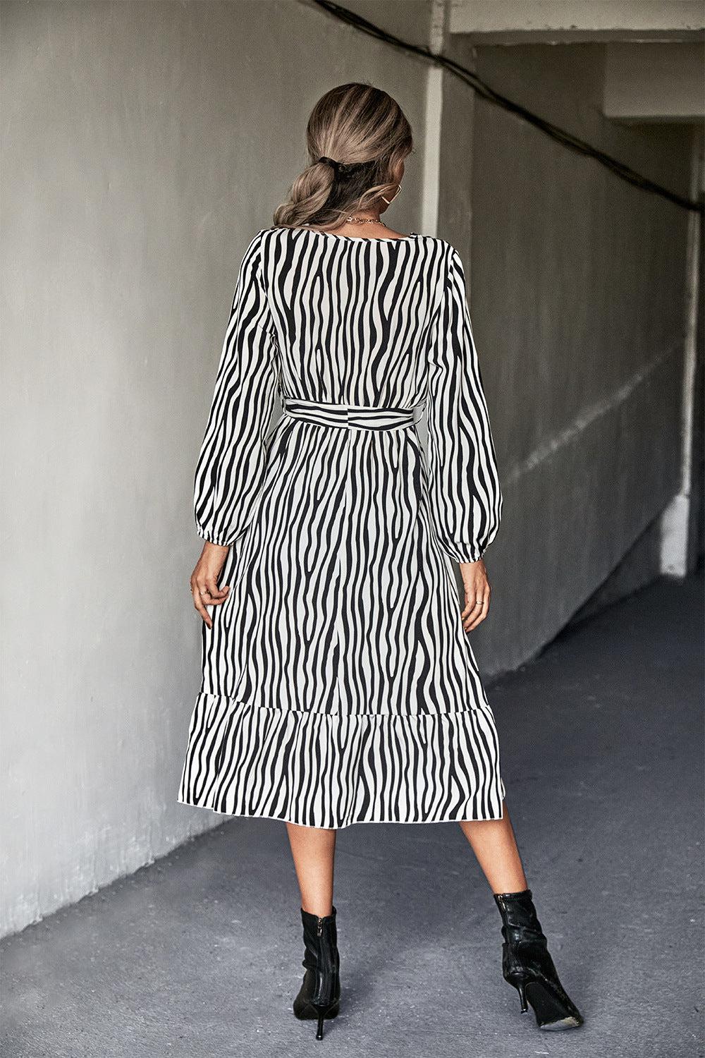 Animal Print Belted Midi Dress BLUE ZONE PLANET
