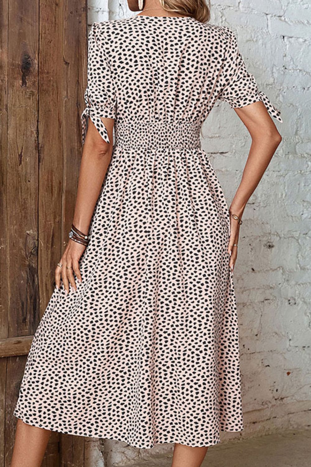 Animal Print Button Front V-Neck Tied Dress BLUE ZONE PLANET