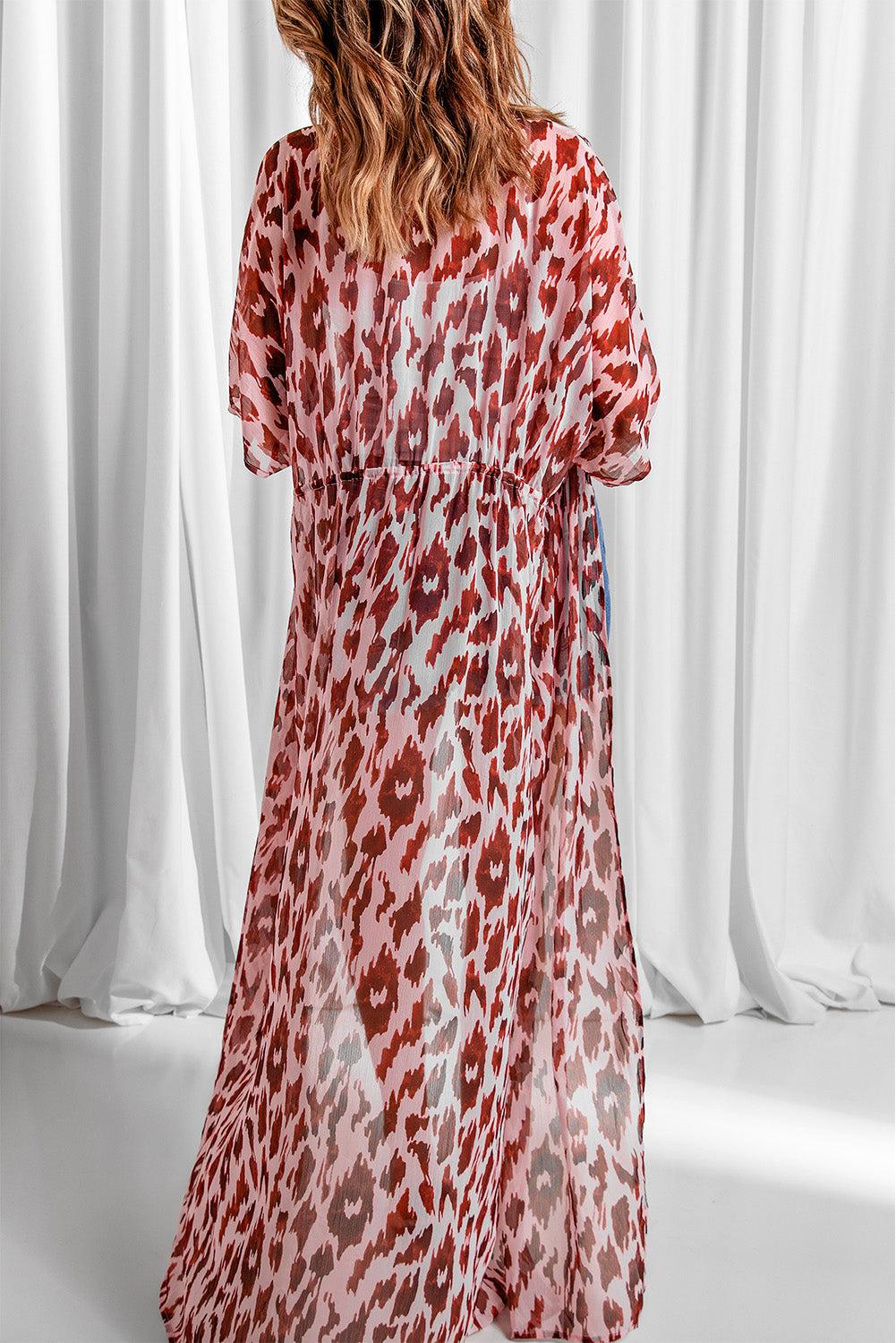 Animal Print Half Sleeve Duster Cardigan BLUE ZONE PLANET