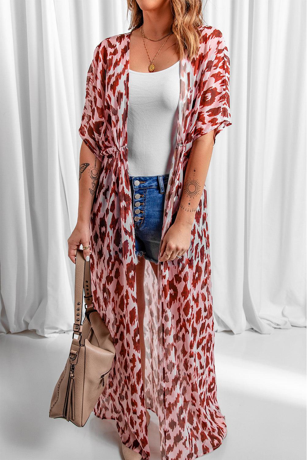 Animal Print Half Sleeve Duster Cardigan BLUE ZONE PLANET